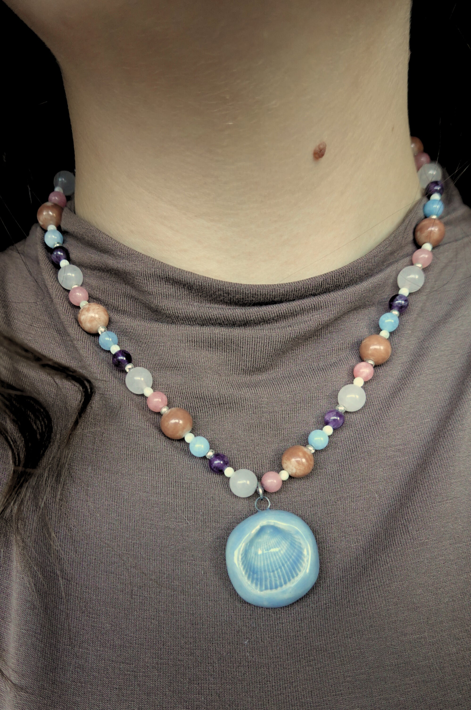 Beaded Necklace | How old am I? +seashell clay