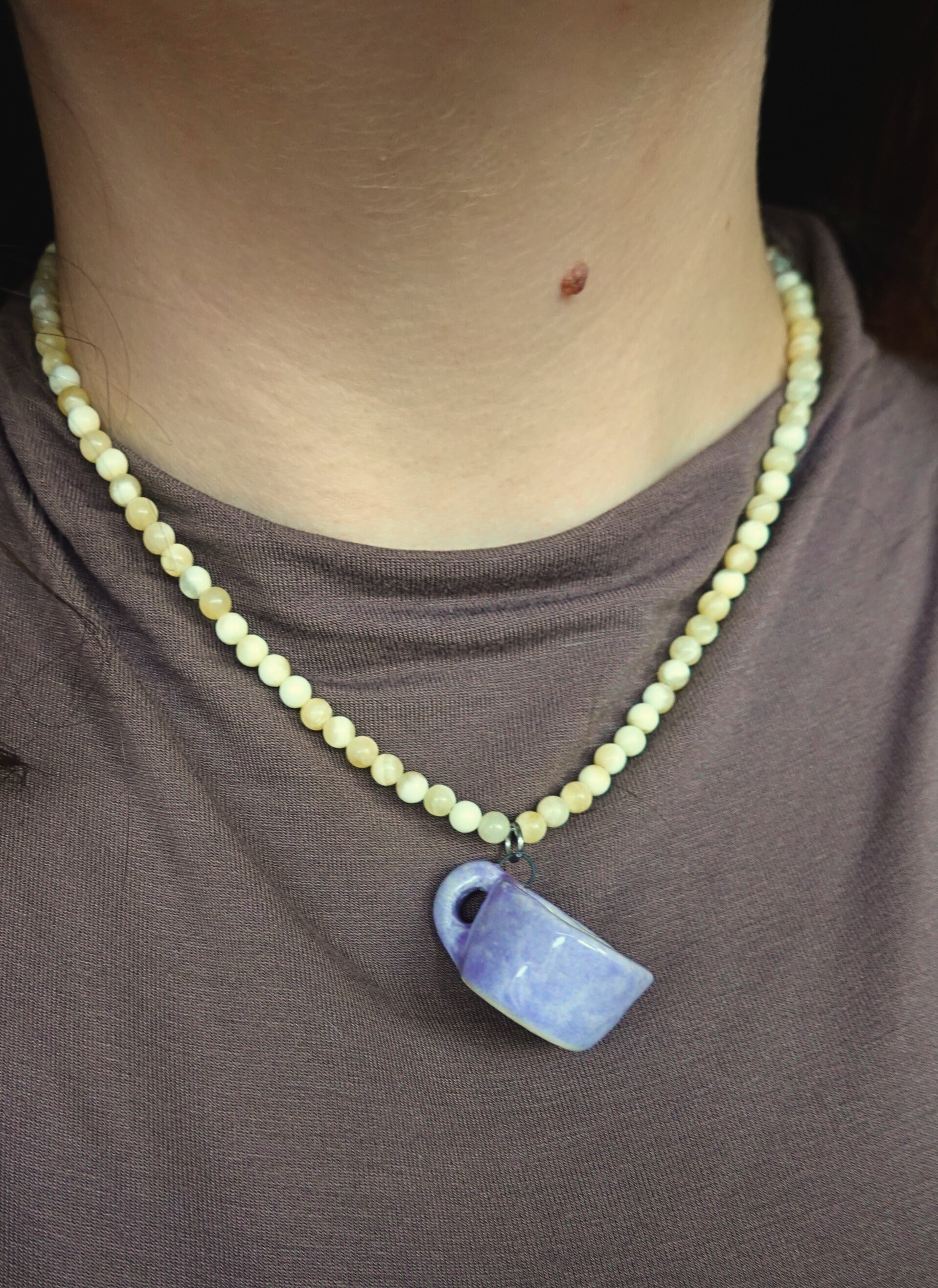 Beaded Necklace | Breakfast with Butter Yellow +coffee clay mug