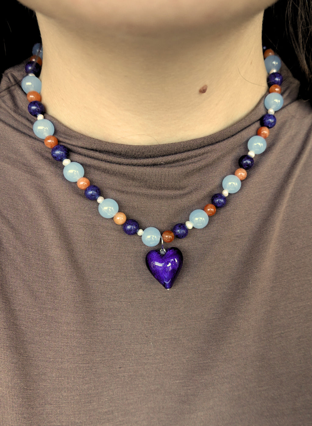 Beaded Necklace | Make a Wish +murano glass heart