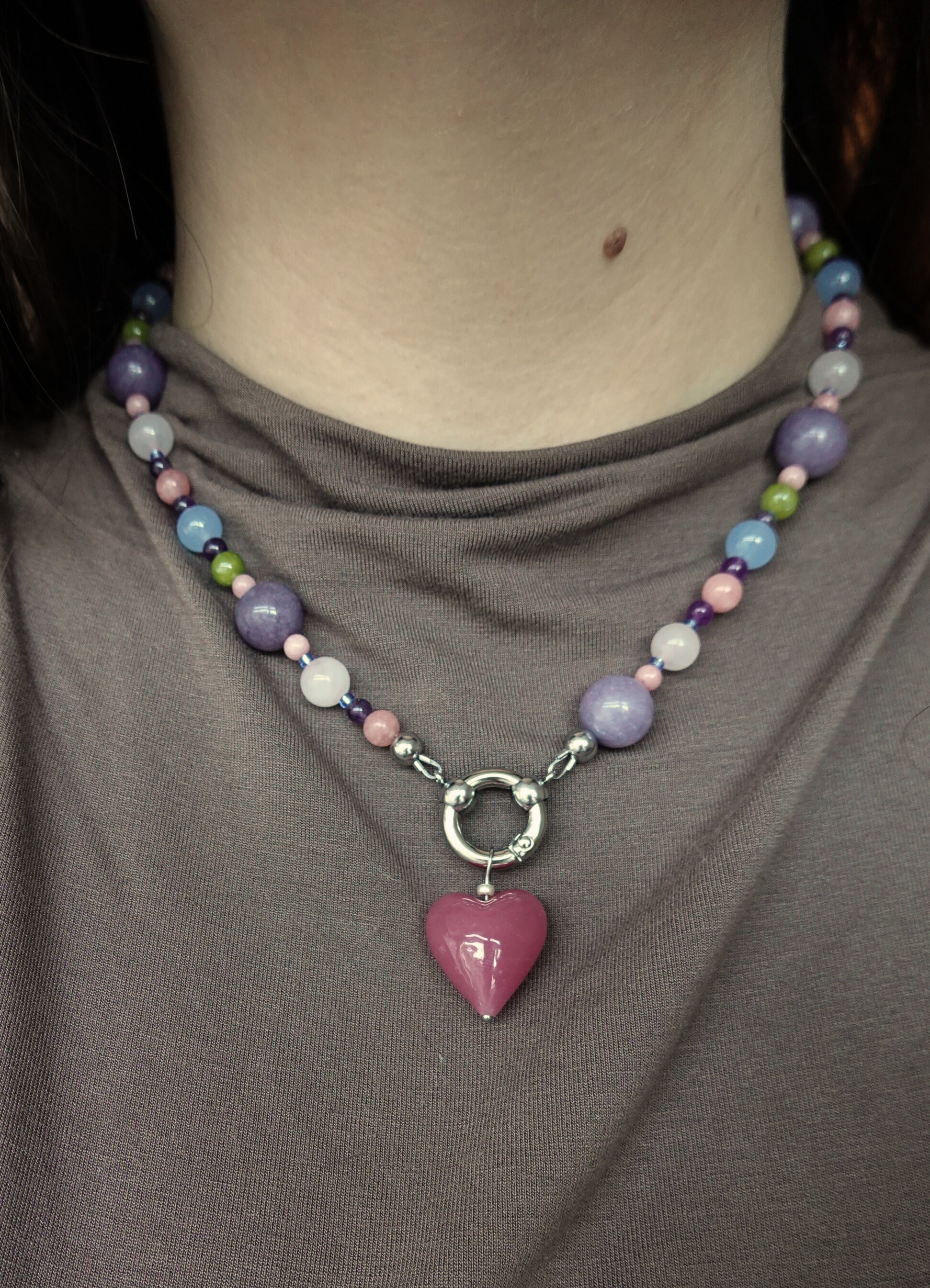 Beaded Necklace | Birthday Cake +murano glass heart