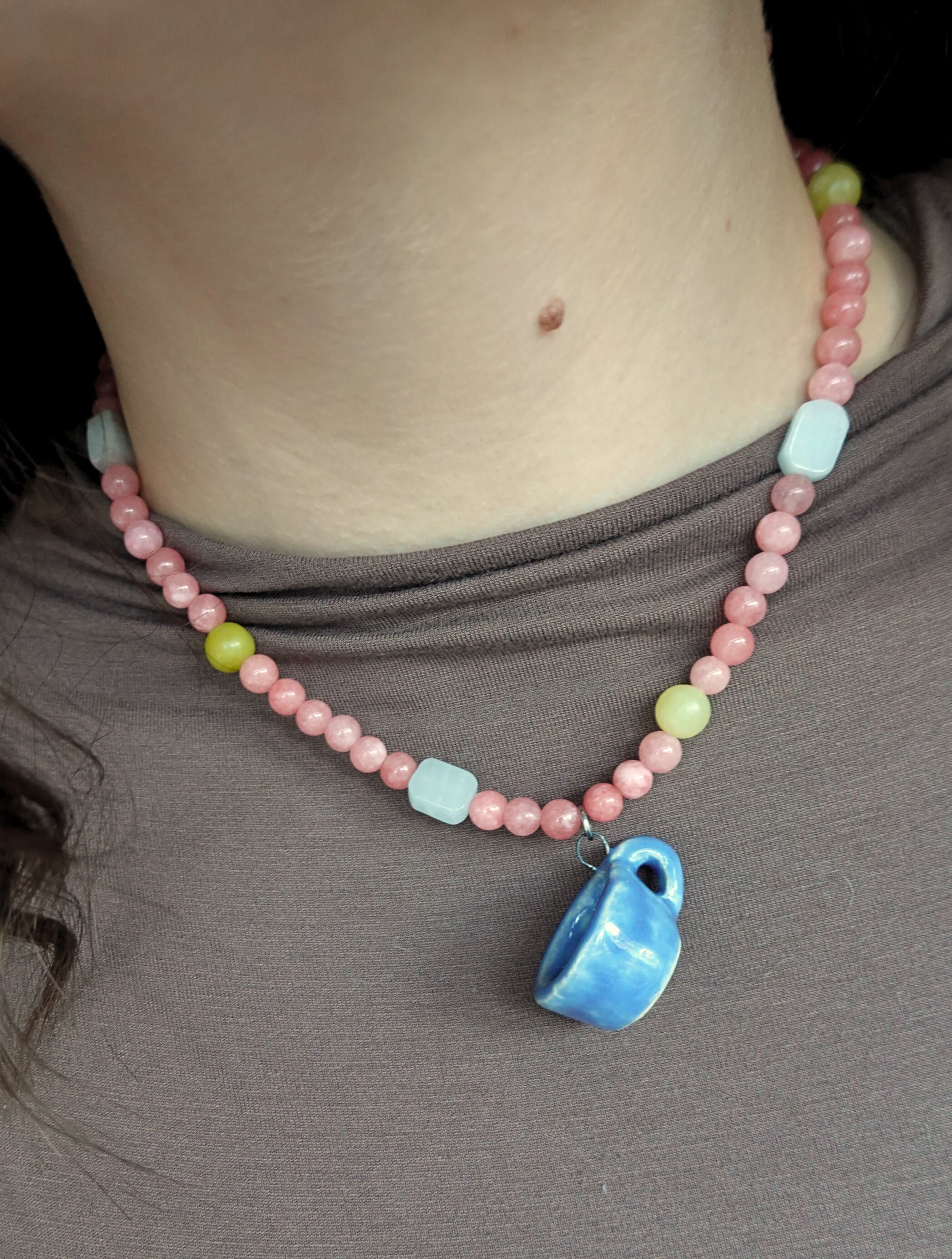 Beaded Necklace | Birthday joy +coffee clay mug